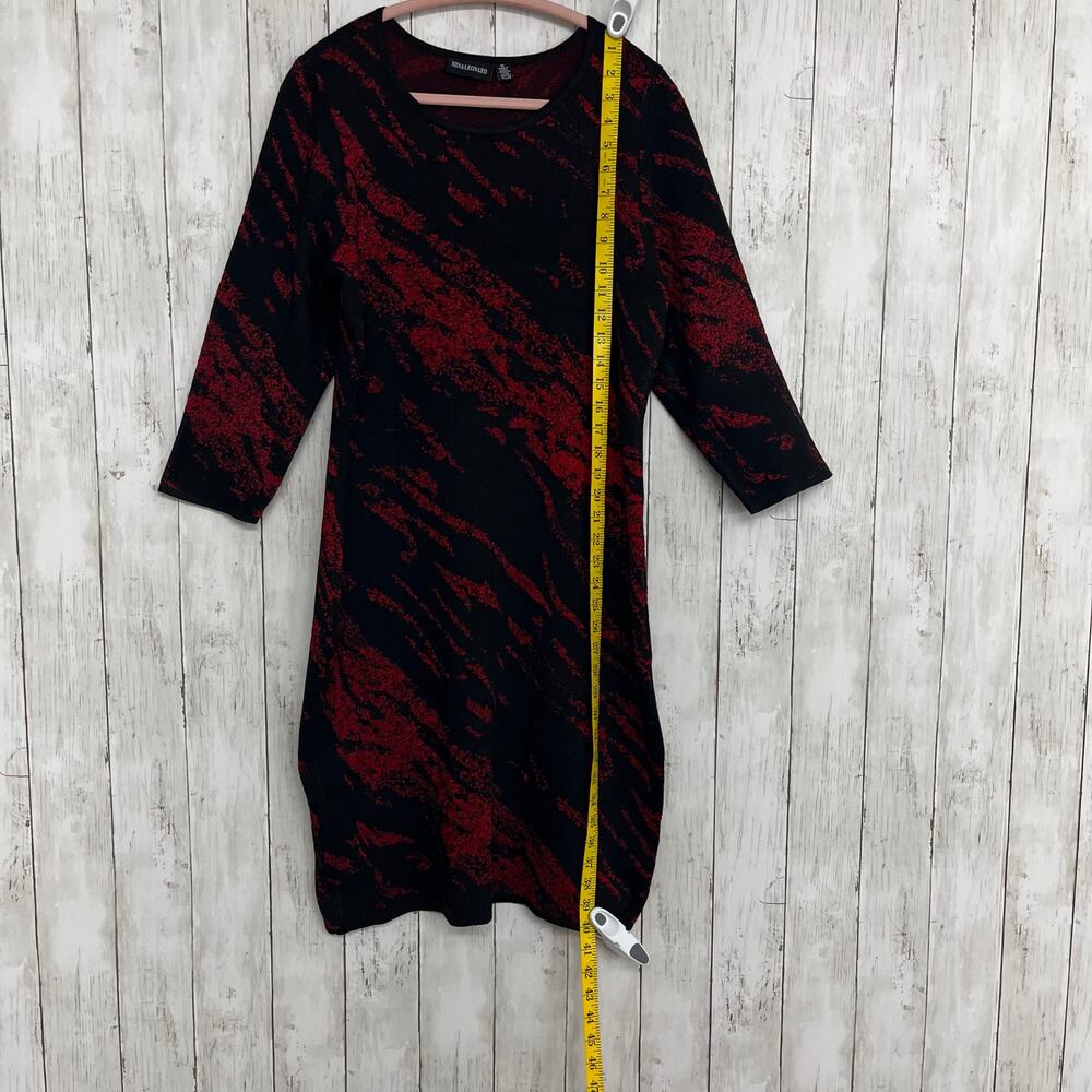 Nina Leonard Black Red Metallic Jacquard Sheath Dress M 3/4 Sleeve Holiday Party - Picture 8 of 8